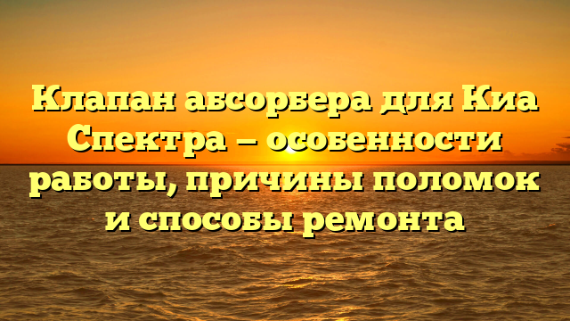 Клапан абсорбера для Киа Спектра — особенности работы, причины поломок и способы ремонта