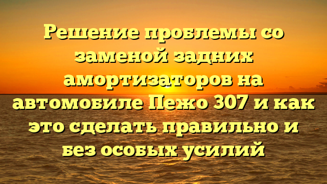 Решение проблемы со заменой задних амортизаторов на автомобиле Пежо 307 и как это сделать правильно и без особых усилий